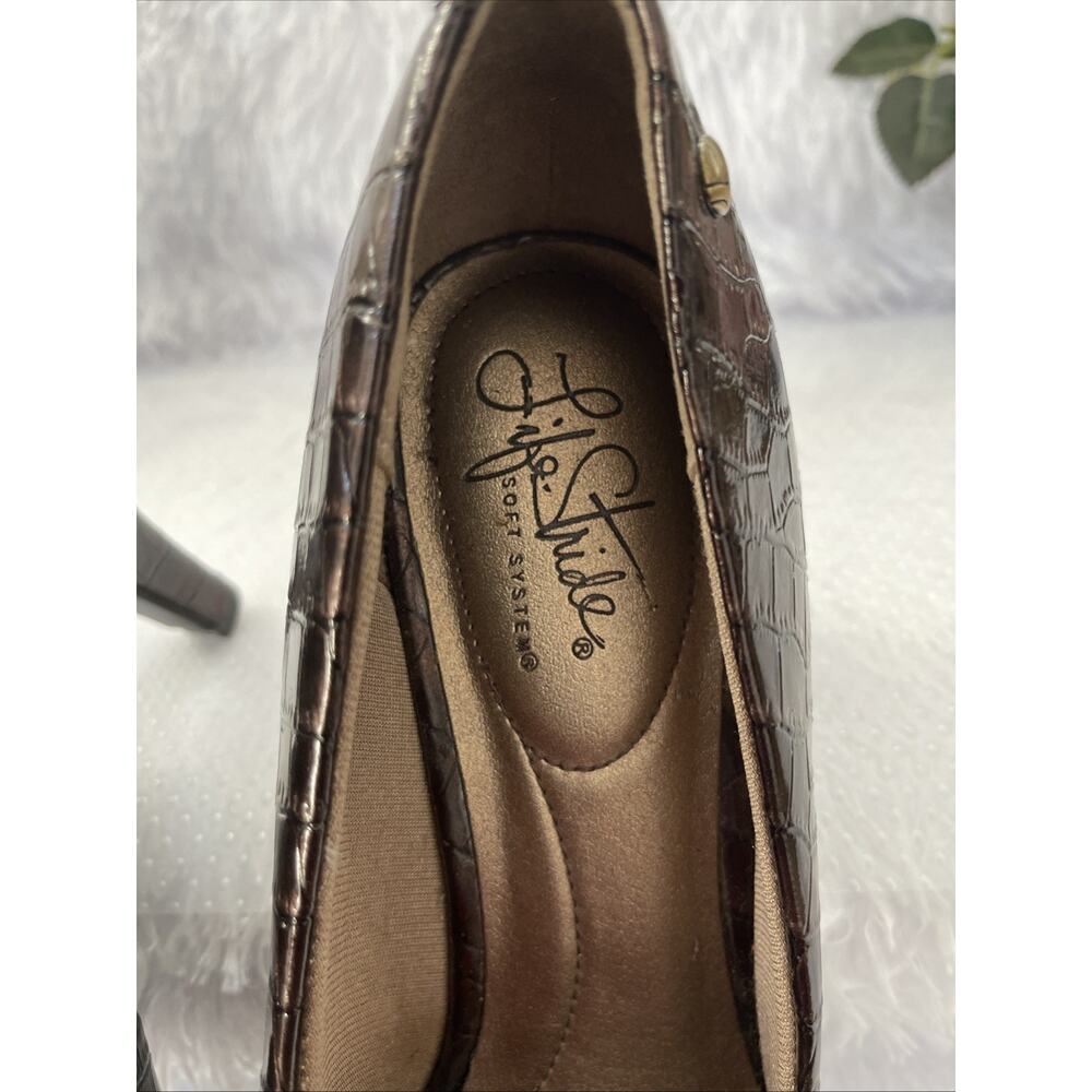 LifeStride Brown Croc Embossed Pumps Kitten Heel Comfort Shoes Women’s 9M Preppy - Picture 6 of 9
